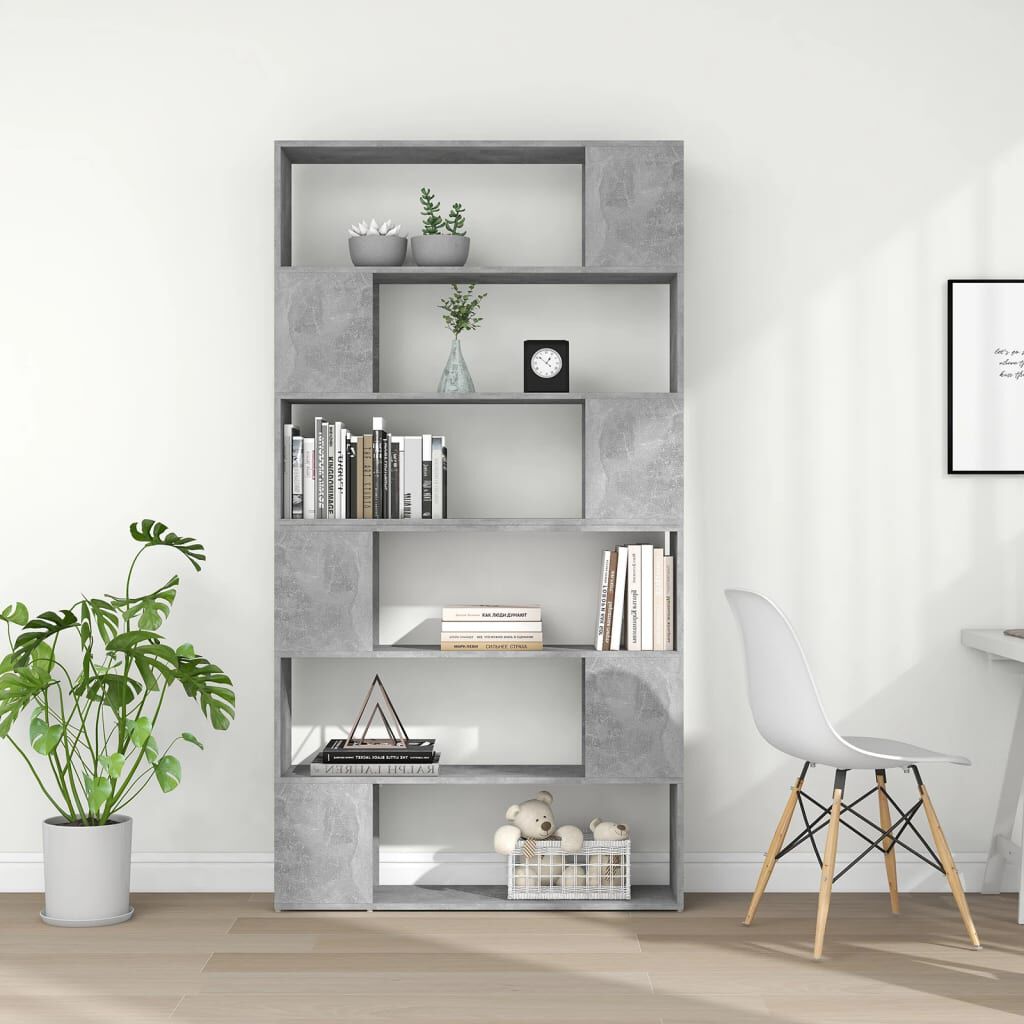 vidaXL مقسم غرفة وخزانة كتب رمادي أسمنتي 100×24×188 سم