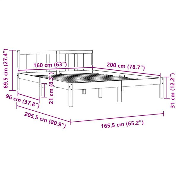 vidaXL إطار سرير خشب صنوبر صلب أبيض 160×200 سم