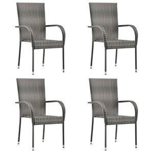 vidaXL كراسي خارجية قابلة للرص 4 ق بولي روطان رمادي