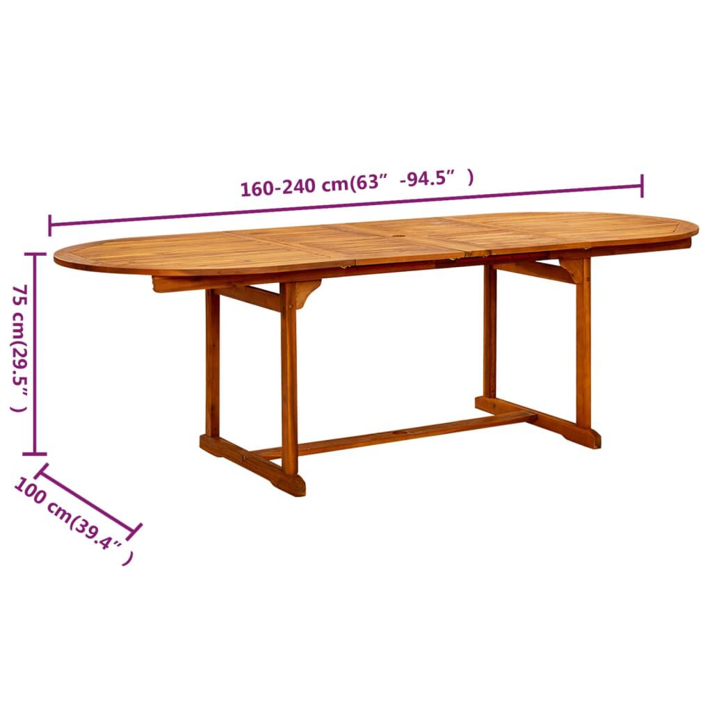 vidaXL طاولة سفرة حديقة (160-240)×100×75 سم خشب أكاسيا صلب