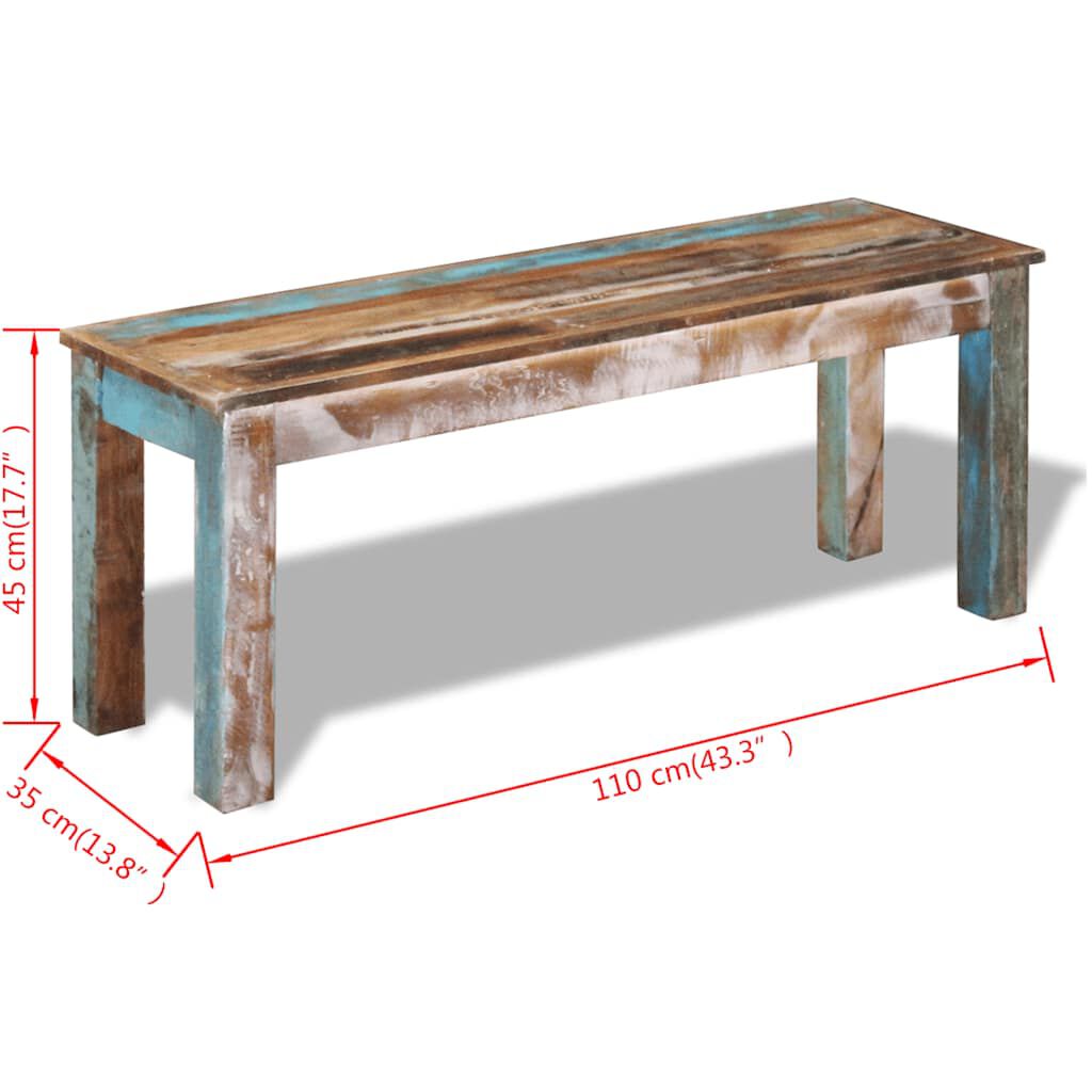 243454 vidaXL دكة خشب صلب مستصلح 110x35x45 سم