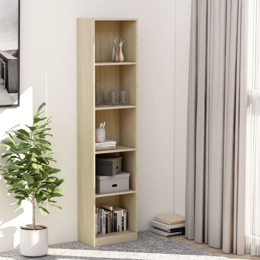vidaXL خزانة كتب 5 طبقات سونوما اوك 40×24×175 سم خشب مضغوط