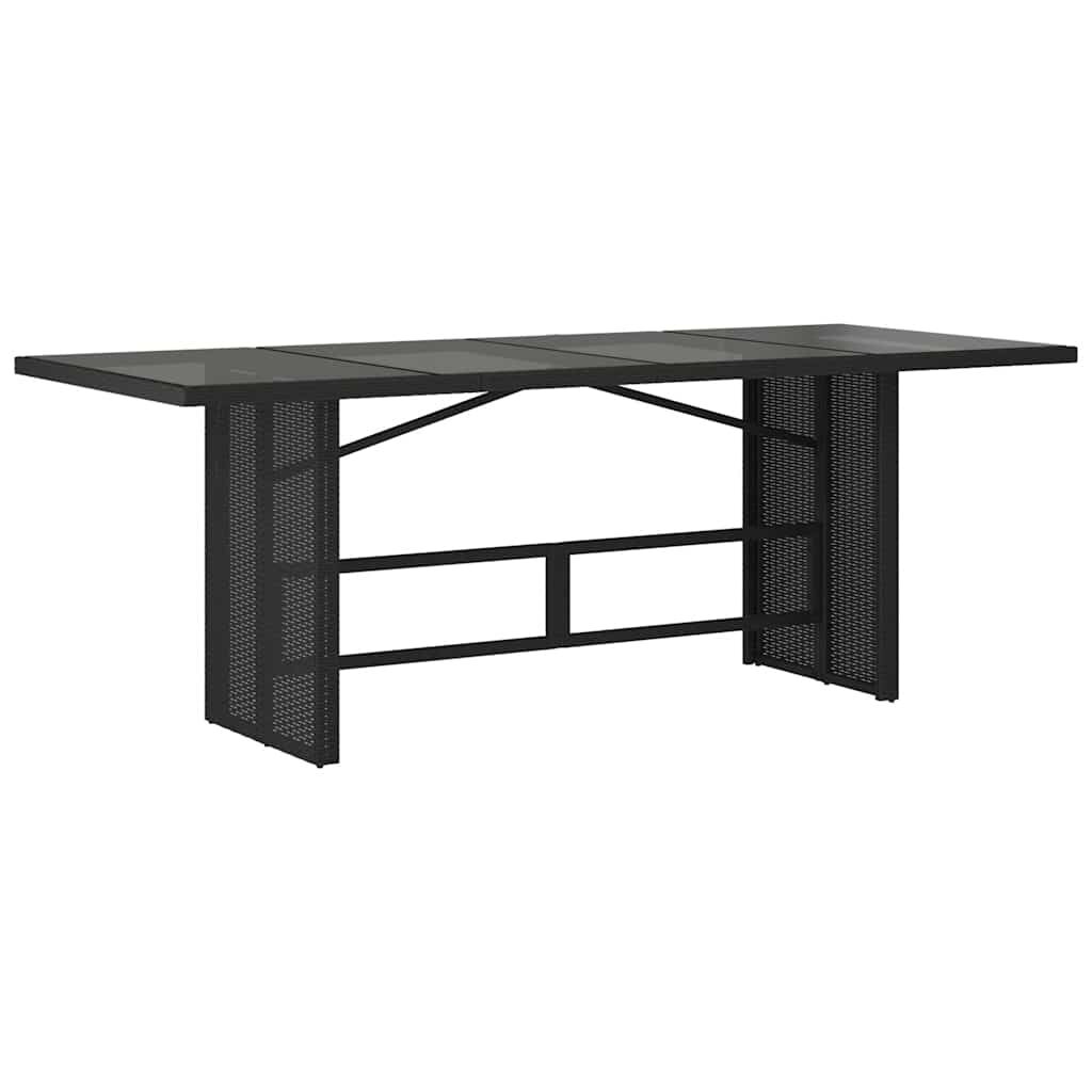 vidaXL طاولة حديقة وسطح زجاجي لون أسود 74x80x190 سم بولي روطان