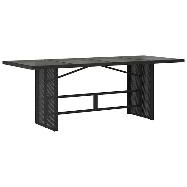 vidaXL طاولة حديقة وسطح زجاجي لون أسود 74x80x190 سم بولي روطان