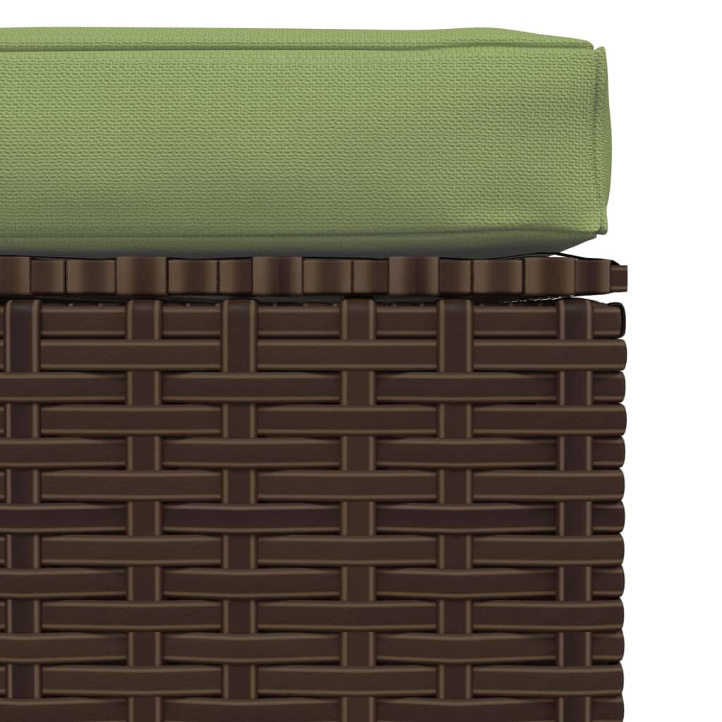 vidaXL مسند قدم حديقة مع وسادة بني 70×70×30 سم بولي روطان