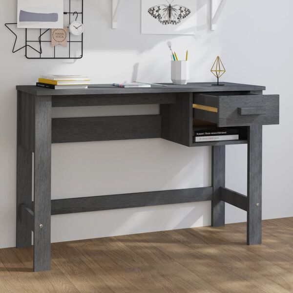vidaXL مكتب رمادي داكن 110×40×75 سم خشب صنوبر صلب