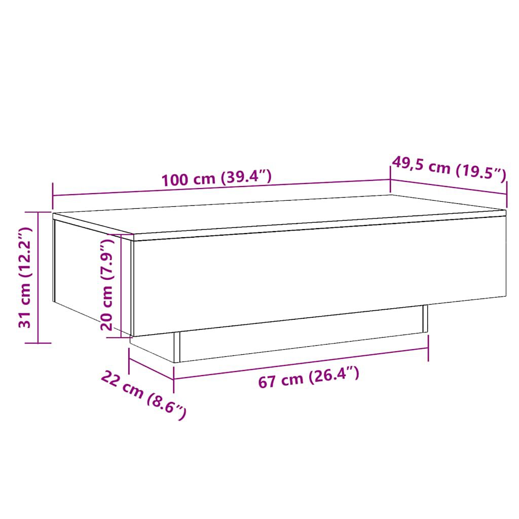 vidaXL طاولة قهوة رمادي أسمنتي 100×49,5×31 سم خشب صناعي