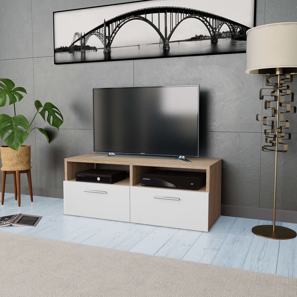 vidaXL خزانة تلفزيون خشب صناعي 36x35x95 سم أوك وأبيض