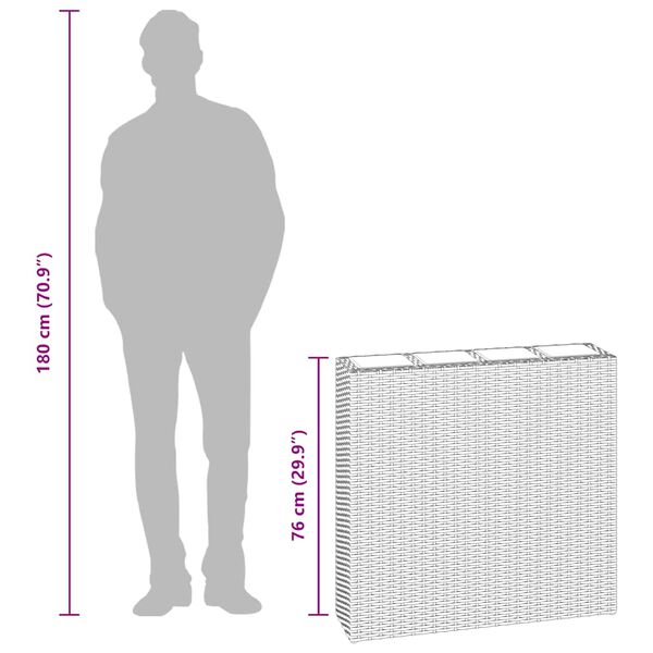 vidaXL حوض حديقة مرتفع مع 4 أصص 2 ق بولي روطان أسود