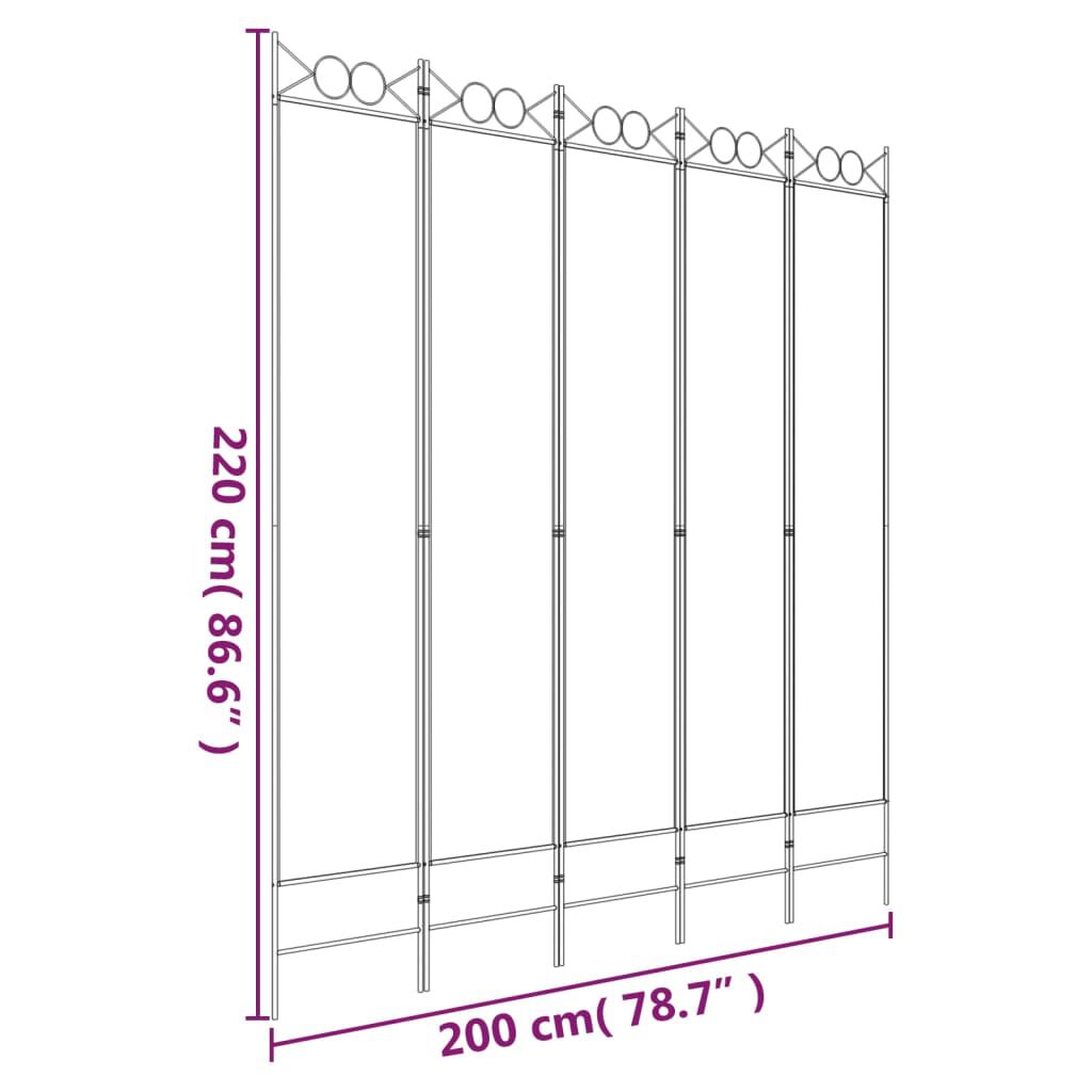 vidaXL مقسم غرفة 5-ألواح أسود 200×220 سم قماش