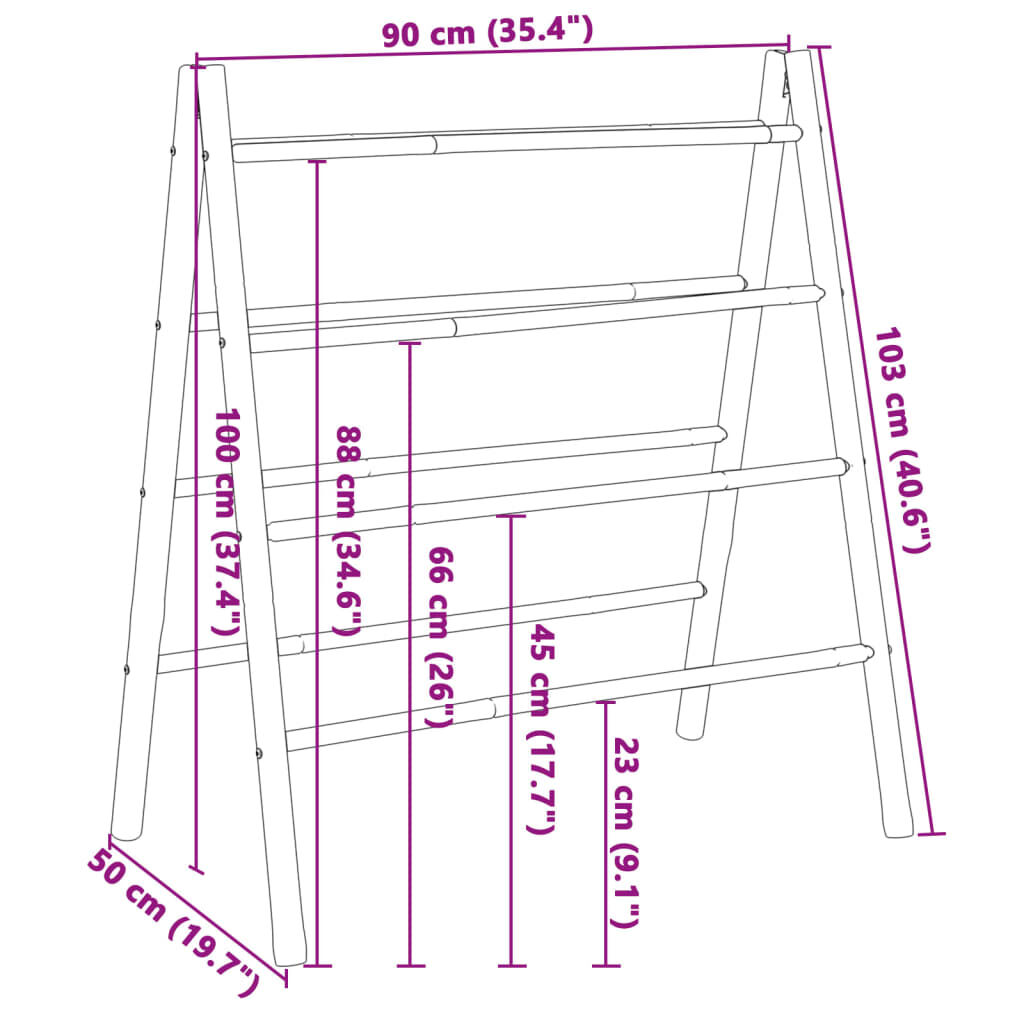 vidaXL سلم مناشف مزدوج 4 عوارض 100x50x90 سم خيزران