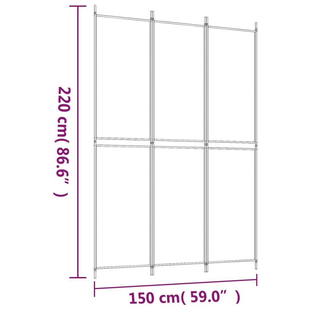 vidaXL مقسم غرفة 3-ألواح أسود 150×220 سم قماش