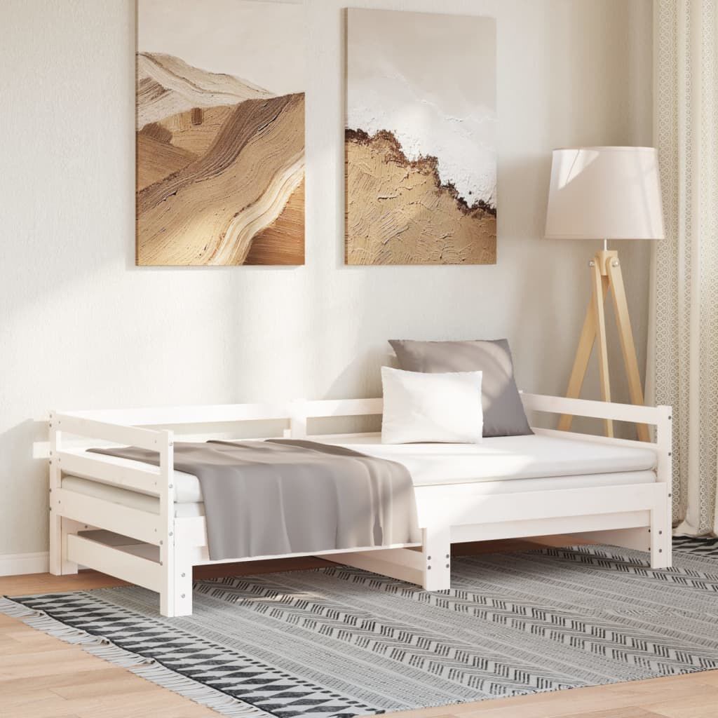 vidaXL سرير نهاري دون مرتبة قابل للسحب لون أبيض 90×200 سم