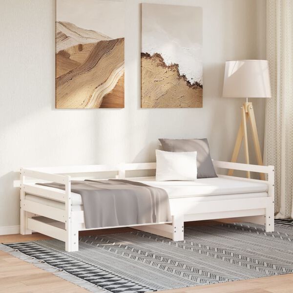 vidaXL سرير نهاري دون مرتبة قابل للسحب لون أبيض 90×200 سم
