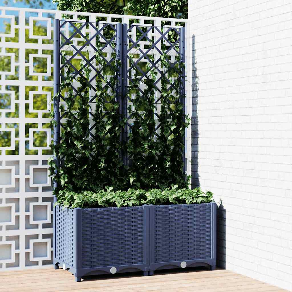 vidaXL حوض حديقة مع تعريشة أزرق رمادي 80×40×136 سم PP