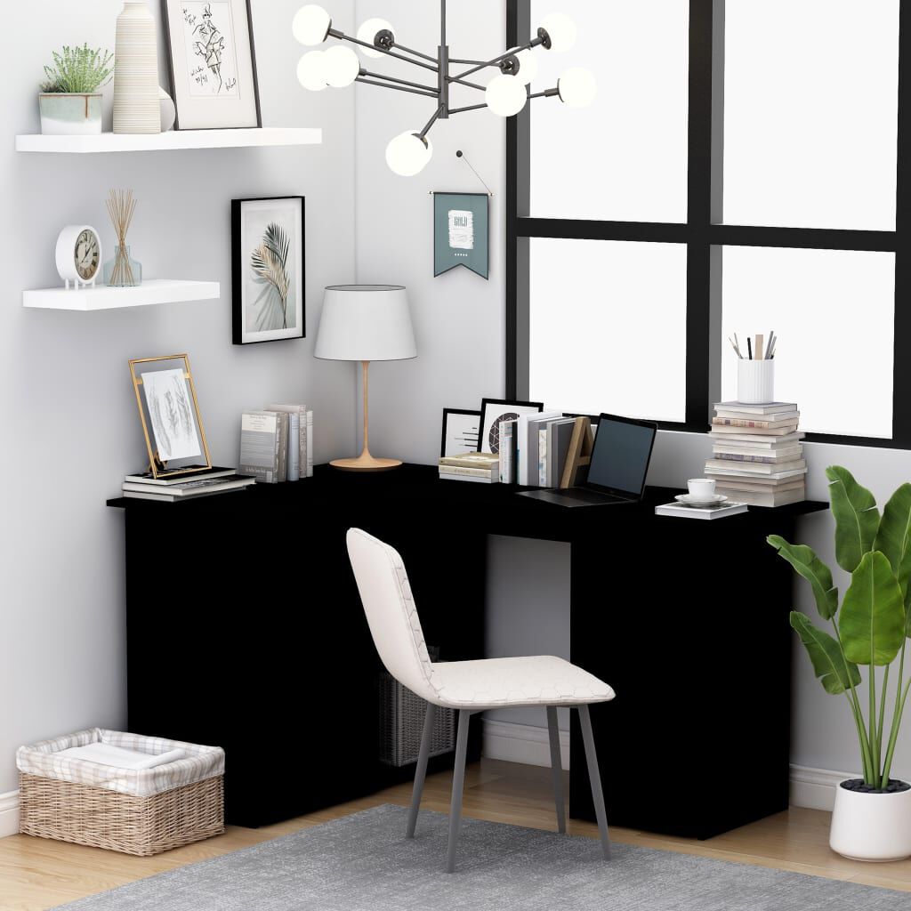 vidaXL مكتب زاوية لون أسود 145×100×76 سم خشب صناعي