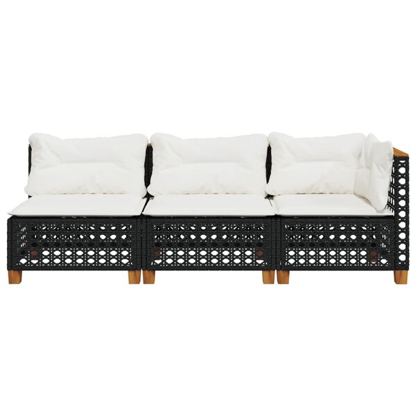 vidaXL أريكة حديقة مع وسائد 3 مقاعد لون أسود بولي روطان