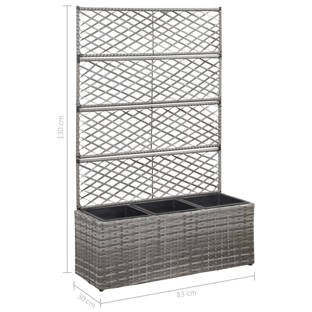 حوض تعريشة زراعي مرتفع مع 3 أصائص 130x30x83 سم بولي روطان رمادي