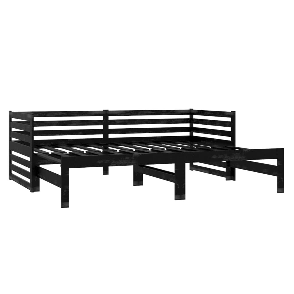 vidaXL سرير نهاري قابل للسحب خشب صنوبر صلب أسود 2×(90×200) سم