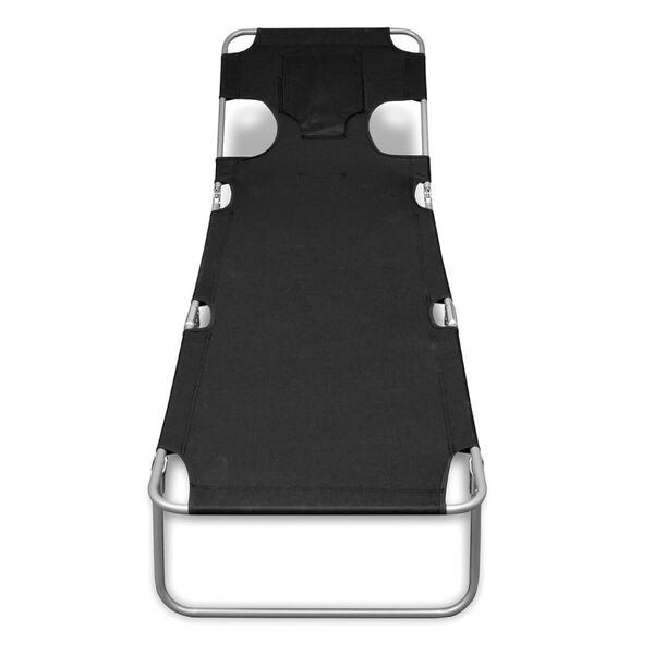 vidaXL كرسي تشمس قابل للطي مع وسادة للرأس فولاذي مطلي بالبودرة أسود