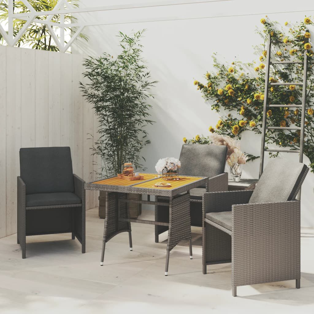 vidaXL طاولة حديقة رمادي 70×70×72 سم بولي روطان وخشب أكاسيا صلب