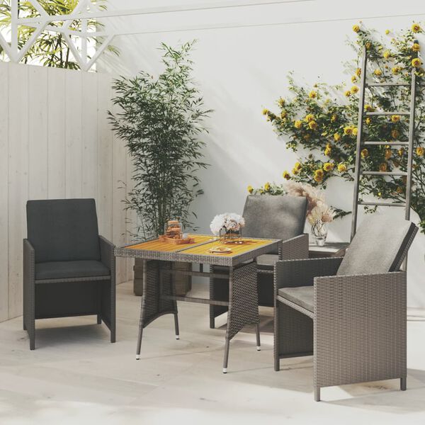 vidaXL طاولة حديقة رمادي 70×70×72 سم بولي روطان وخشب أكاسيا صلب