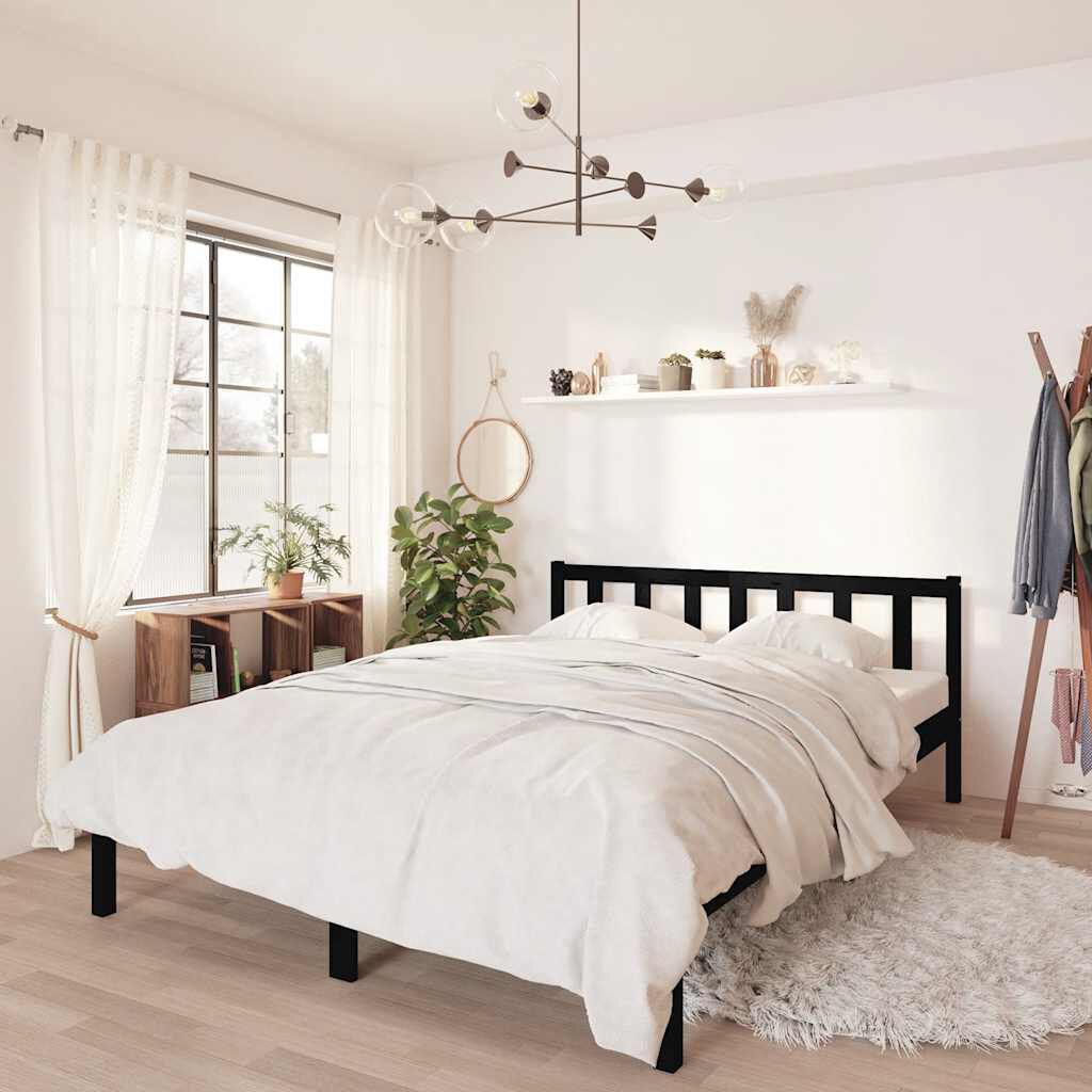 vidaXL إطار سرير خشب صنوبر صلب أسود 140×200 سم