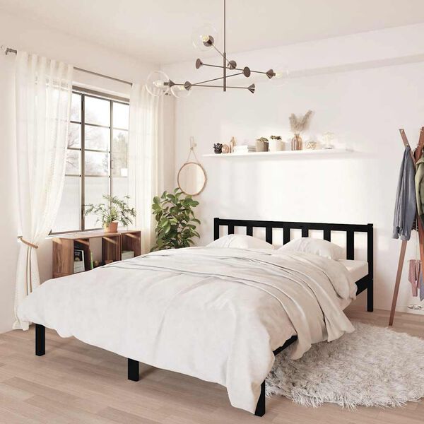 vidaXL إطار سرير خشب صنوبر صلب أسود 140×200 سم