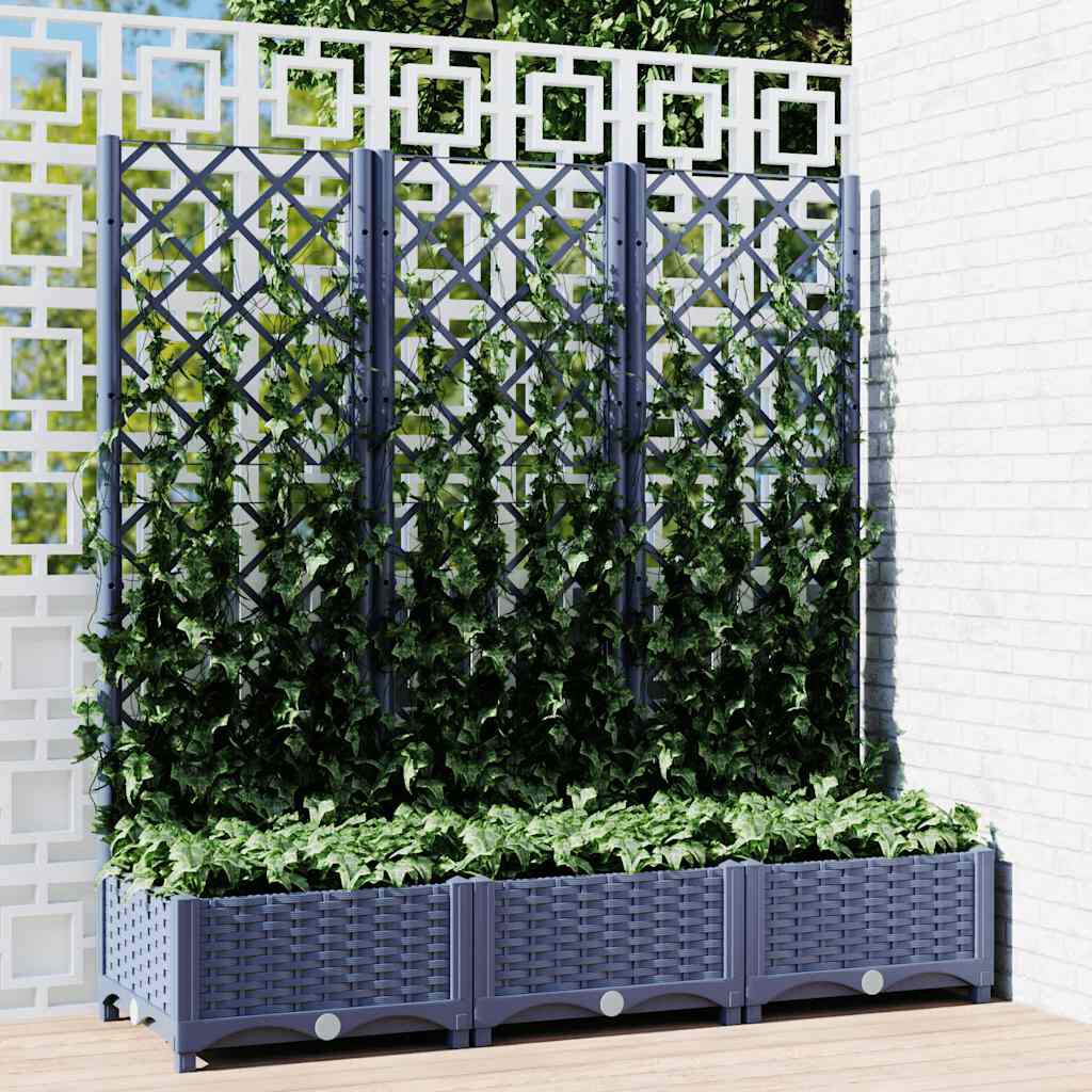 vidaXL حوض حديقة مع تعريشة أزرق رمادي 120×40×121.5 سم PP