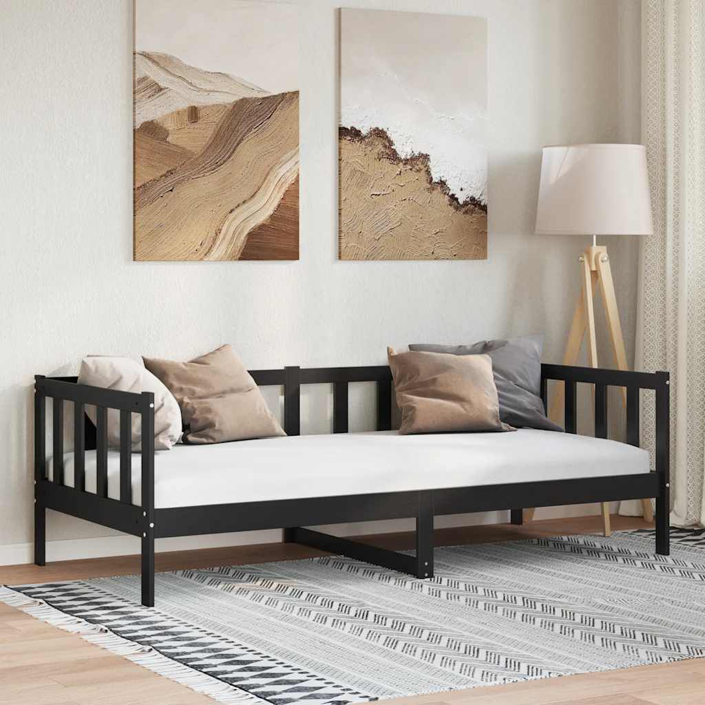 vidaXL سرير نهاري خشب صنوبر صلب أسود 90×200 سم