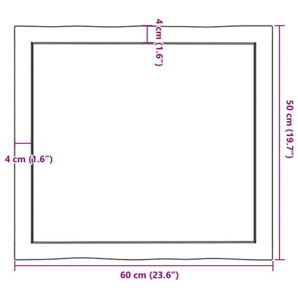 vidaXL سطح طاولة لون بني فاتح 60*50*(2-4) سم خشب صلب معالج وحواف خام