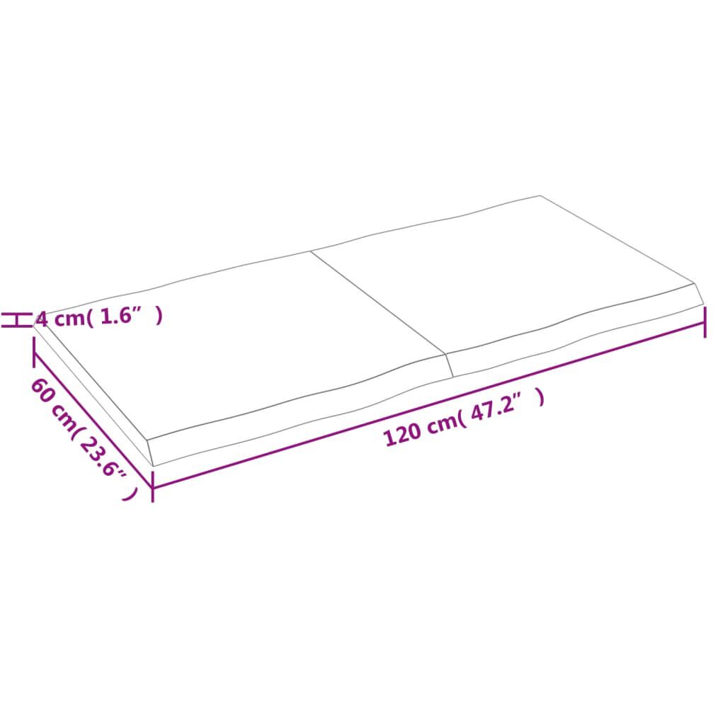 vidaXL سطح طاولة لون بني فاتح 120*60*(2-4) سم خشب صلب معالج وحواف خام