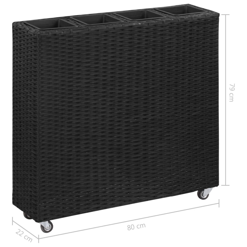 vidaXL حوض زراعي مرتفع مع 4 أصص 80×22×79 بولي روطان أسود