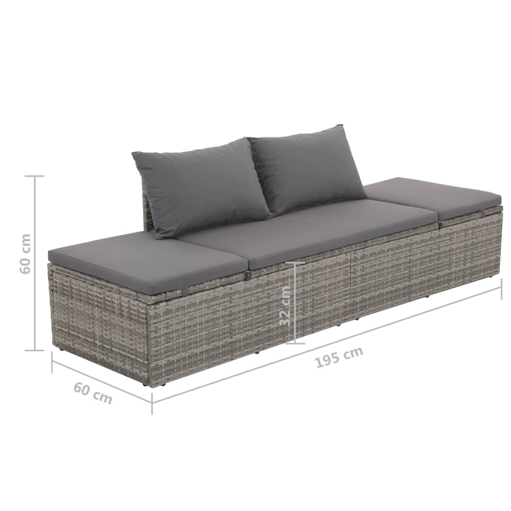 vidaXL سرير حديقة رمادي 195×60 سم بولي روطان