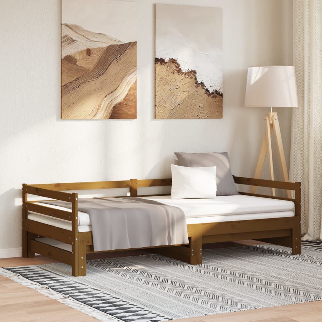 vidaXL سرير نهاري قابل للسحب خشب صنوبر صلب بني عسلي 2×(90×200) سم