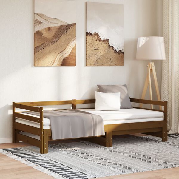 vidaXL سرير نهاري قابل للسحب خشب صنوبر صلب بني عسلي 2×(90×200) سم