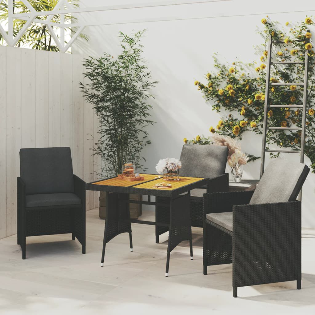 vidaXL طاولة حديقة أسود 70×70×72 سم بولي روطان وخشب أكاسيا صلب