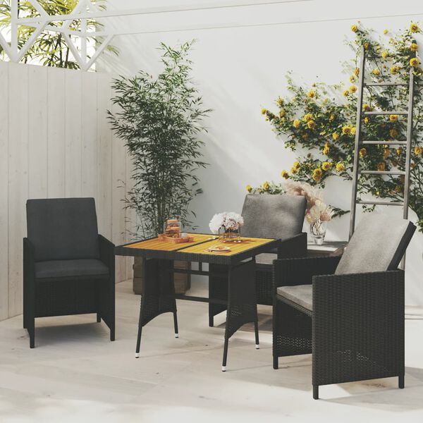 vidaXL طاولة حديقة أسود 70×70×72 سم بولي روطان وخشب أكاسيا صلب