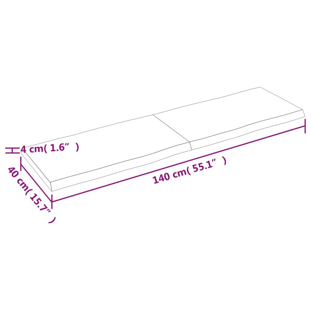 vidaXL سطح طاولة لون بني فاتح 140*40*(2-4) سم خشب صلب معالج وحواف خام