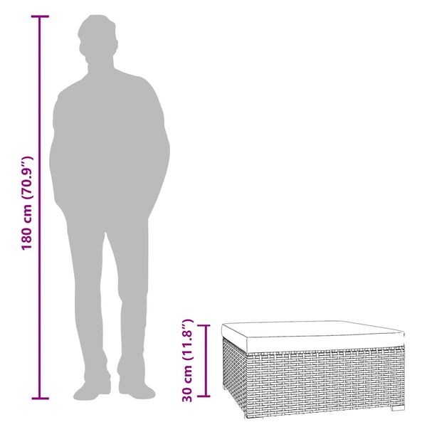vidaXL مسند قدم حديقة مع وسادة رمادي 70×70×30 سم بولي روطان