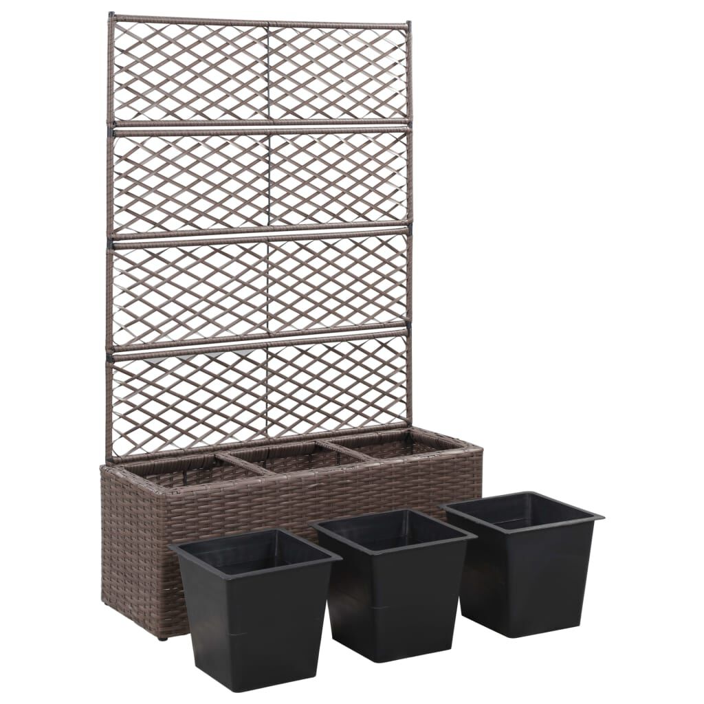 حوض تعريشة زراعي مرتفع مع 3 أصائص 130x30x83 سم بولي روطان بني
