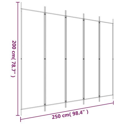 vidaXL مقسم غرفة 5-ألواح أسود 250×200 سم قماش