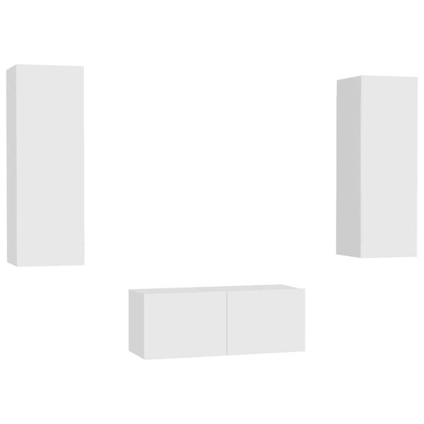 vidaXL طقم خزانة تلفزيون 3ق خشب صناعي أبيض (801472+803345)