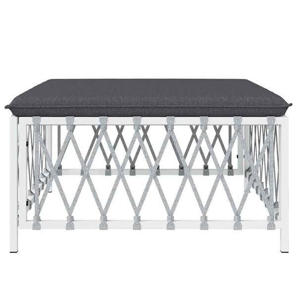 vidaXL مسند قدم للحديقة مع وسادة لون أبيض قماش منسوج