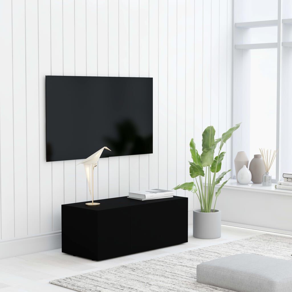 vidaXL خزانة تلفزيون لون أسود 80×34×30 سم لوح خشب صناعي