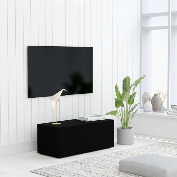 vidaXL خزانة تلفزيون لون أسود 80×34×30 سم لوح خشب صناعي