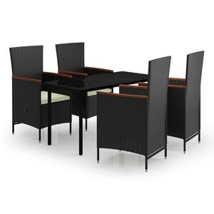 vidaXL عدد 5 قطع طقم سفرة حديقة مع وسائد أسود