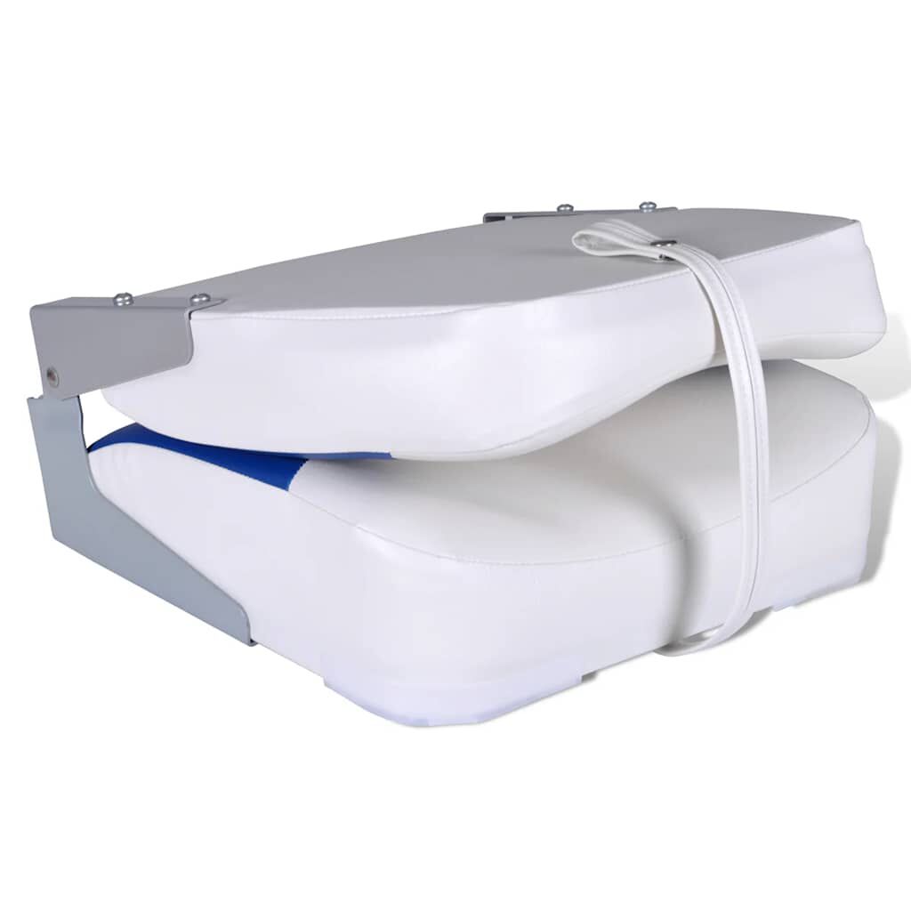 vidaXL مقاعد قارب 2ق مسند ظهر قابل للطي مع وسادة أزرق وأبيض 41×36×48سم
