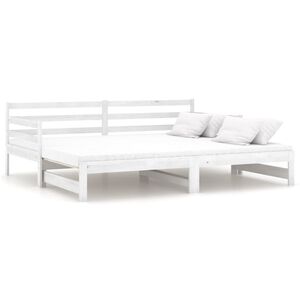 vidaXL سرير نهاري قابل للسحب خشب صنوبر صلب أبيض 2&times;(90&times;200) سم