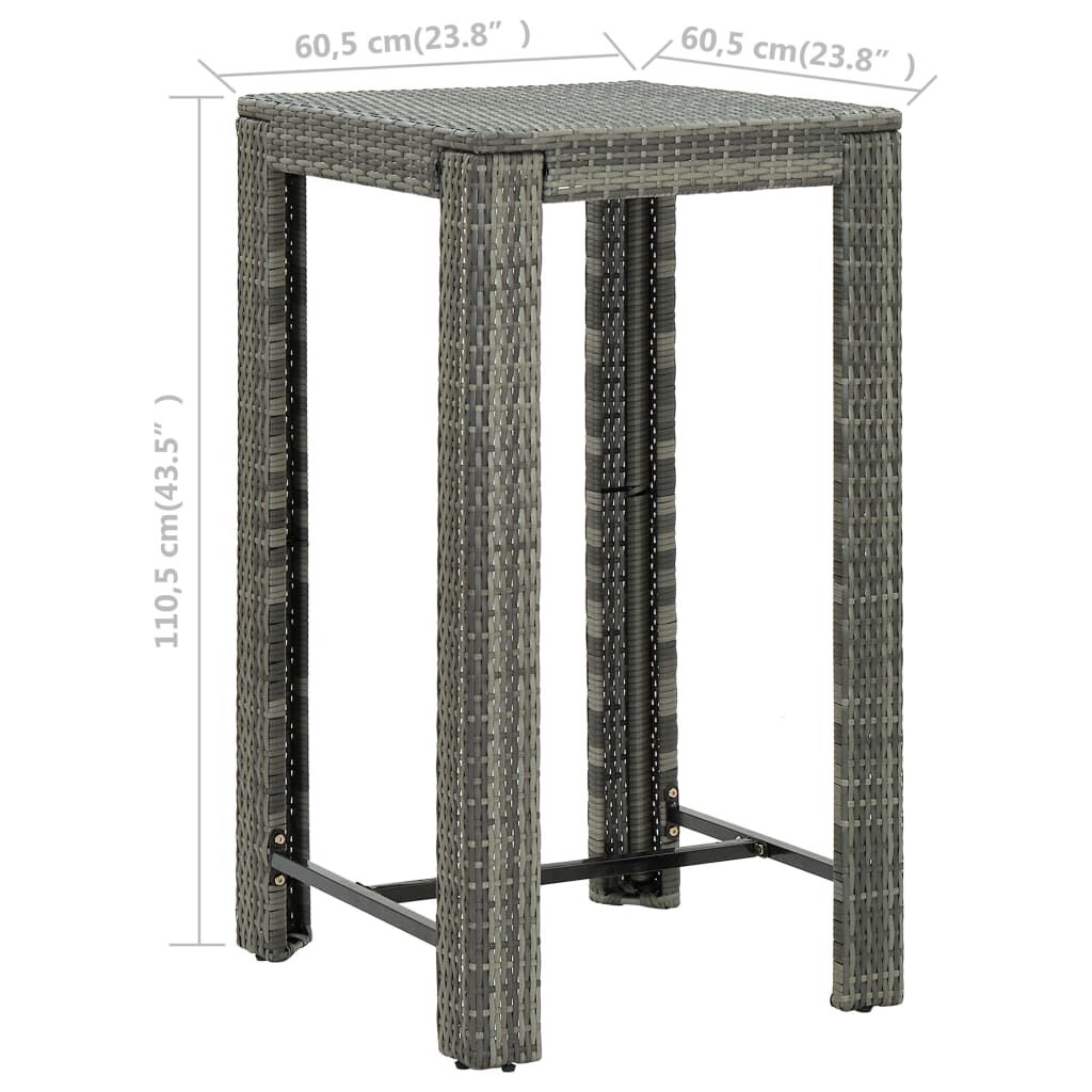 vidaXL طاولة بار للحديقة رمادي 60.5×60.5×110.5 سم بولي روطان